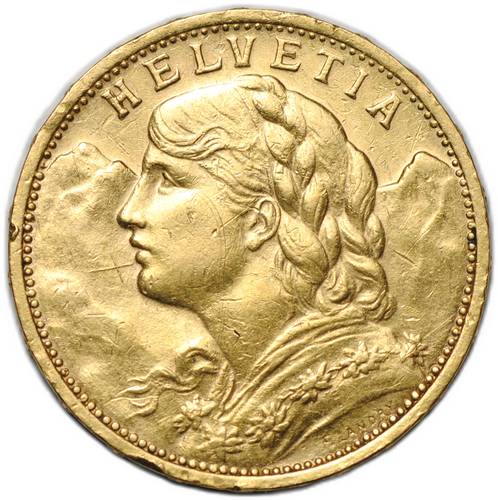 Монета 20 франков 1901 B Швейцария