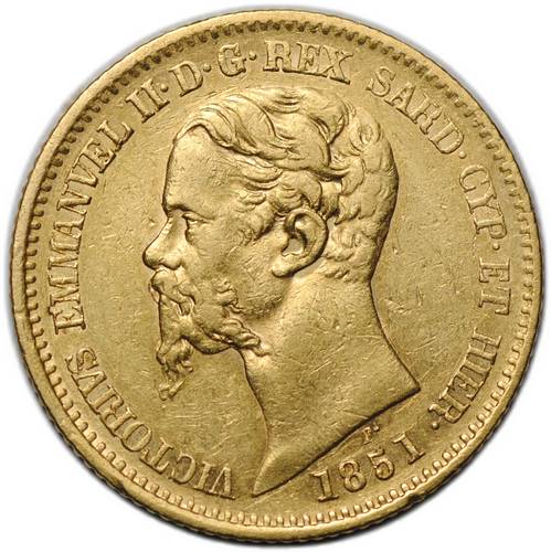 Монета 20 лир 1851 P Сардиния
