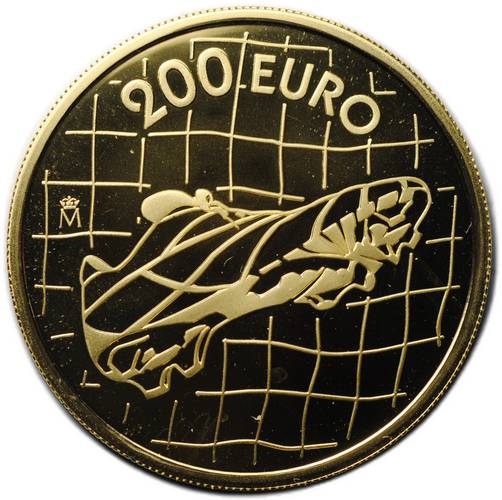Монета 200 евро 2002 Мундиаль Чемпионат мира по футболу Испания
