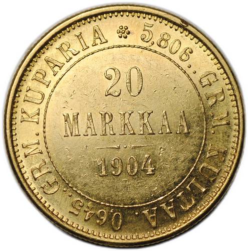 Монета 20 марок 1904 L Русская Финляндия