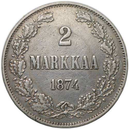 Монета 2 марки 1874 S Русская Финляндия