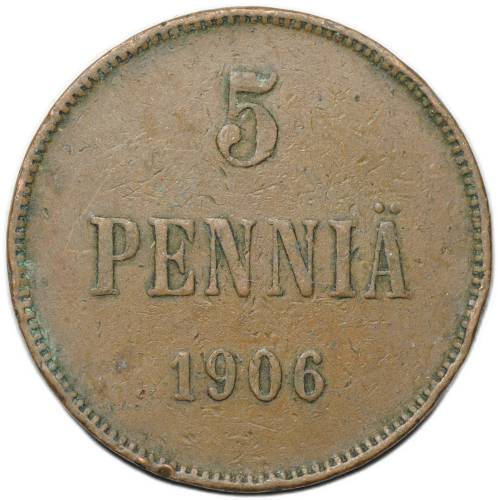 Монета 5 пенни 1906 Русская Финляндия