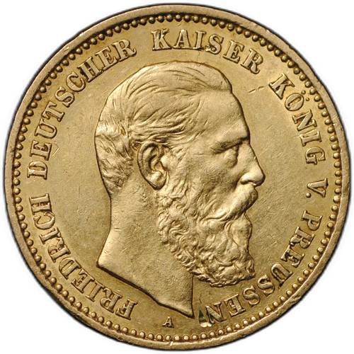 Монета 10 марок 1888 A Фридрих III Германия Пруссия