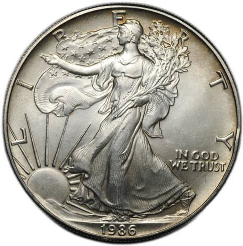 Монета 1 доллар 1986 Американский серебряный орёл (шагающая свобода) США
