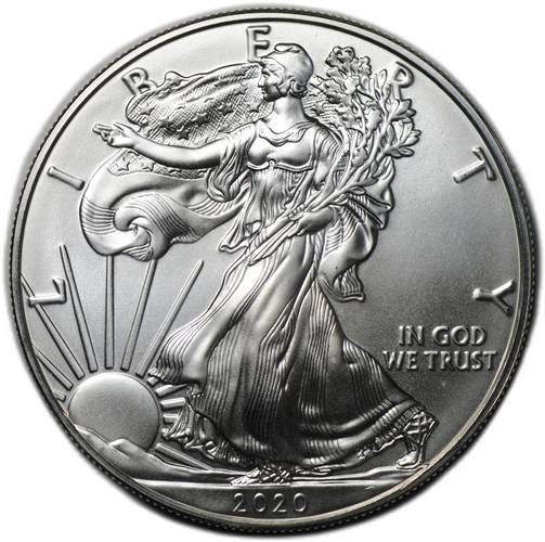Монета 1 доллар 2020 Американский серебряный орёл (шагающая свобода) США