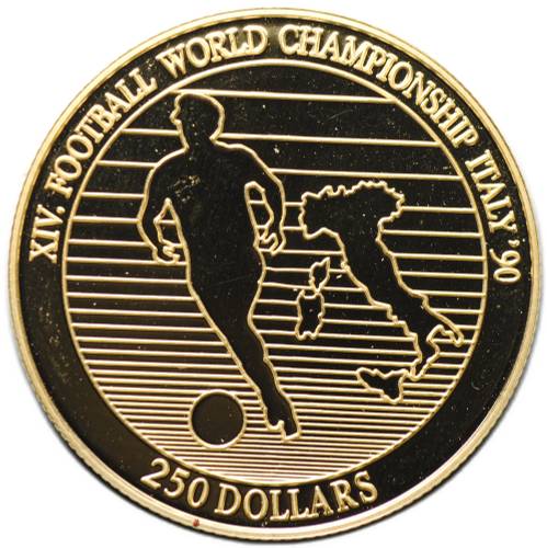 Монета 250 долларов 1990 Чемпионат мира по футболу Италия Ниуэ