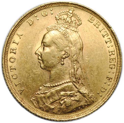 Монета 1 соверен (фунт) 1889 Великобритания