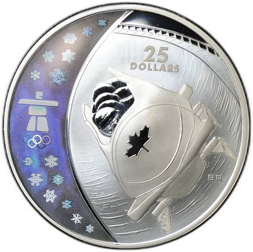 Монета 25 долларов 2008 Олимпиада Ванкувер 2010 - Бобслей Канада