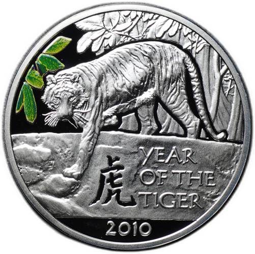 Монета 1 доллар 2009 Китайский гороскоп - год тигра 2010 Ниуэ