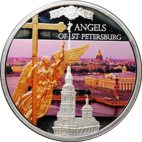 Монета 2 доллара 2014 Ангелы Санкт-Петербурга - Собор Святого Петра и Павла Петропавловская крепость Ниуэ