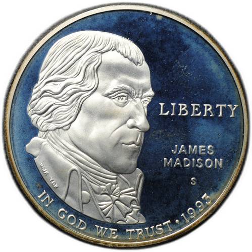 Монета 1 доллар 1993 S Билль о правах Джеймс Мэдисон Монпелье PROOF США