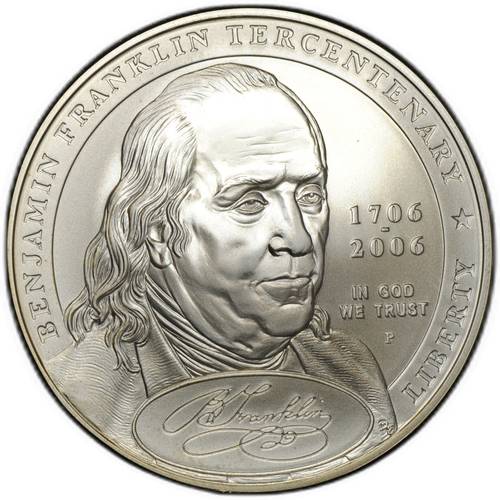 Монета 1 доллар 2006 P 300 лет со дня рождения Бенджамина Франклина Портрет UNC США