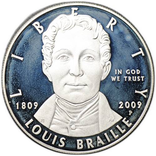 Монета 1 доллар 2009 P 200 лет со дня рождения Луи Брайля PROOF США