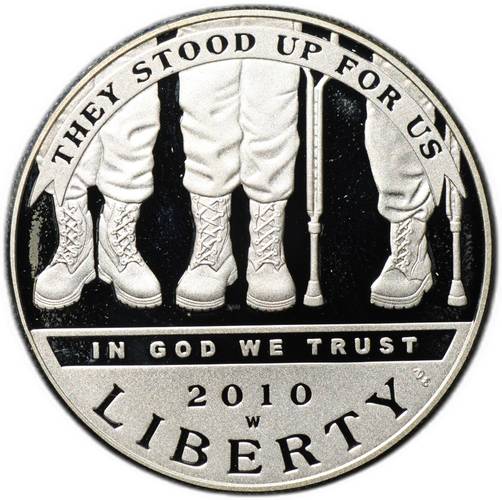 Монета 1 доллар 2010 W Инвалиды войны PROOF США
