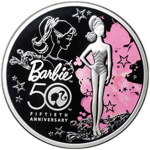 Монета 1 доллар 2009 50 лет кукле Барби Тувалу