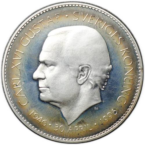 Монета 200 крон 1996 50 лет со дня рождения короля Карла XVI Густава Швеция