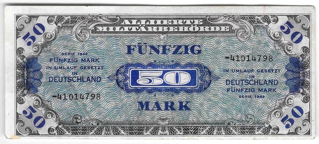 Банкнота 50 марок 1944 Германия Третий рейх Оккупация СССР Союзными войсками