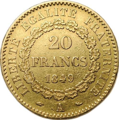 Монета 20 франков 1849 А Церера Франция