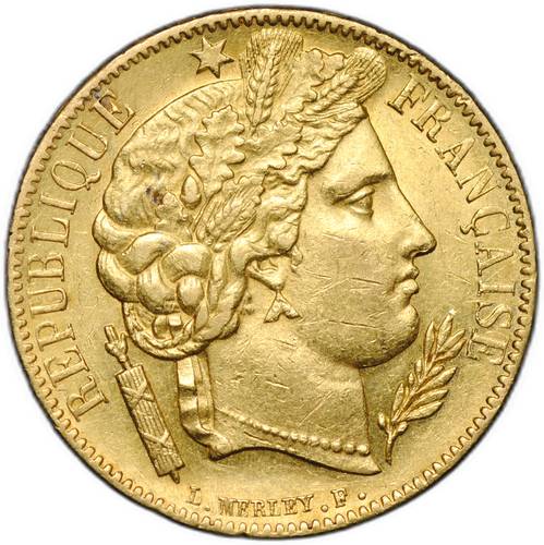 Монета 20 франков 1849 А Церера Франция