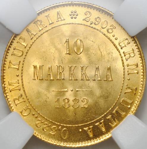 Монета 10 марок 1882 S Русская Финляндия слаб ННР MS 64