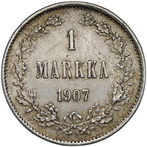 Монета 1 марка 1907 L Русская Финляндия
