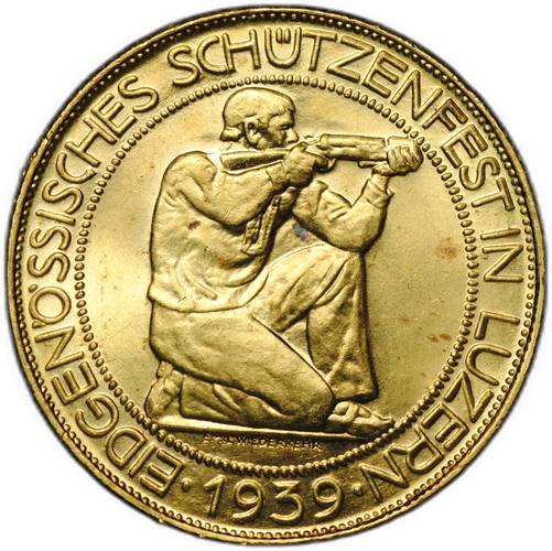 Монета 100 франков 1939 B Стрелковый фестиваль в Люцерне Швейцария