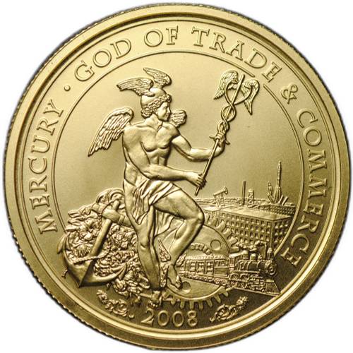 Монета 50 долларов 2008 Меркурий Бог торговли Острова Кука