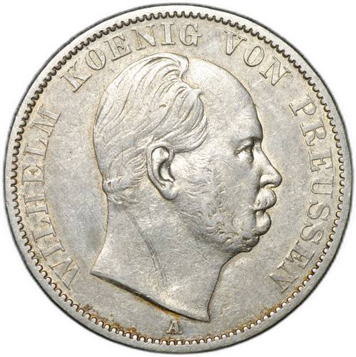 Монета 1 союзный талер 1865 A Пруссия Германия