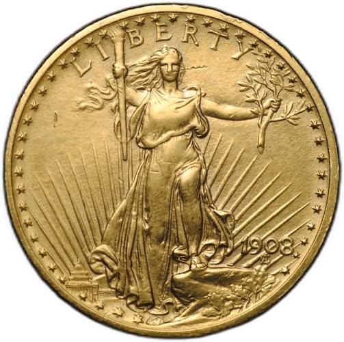 Монета 20 долларов 1908 Филадельфия без девиза США