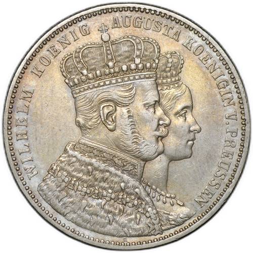 Монета 1 талер 1861 Коронация Вильгельма I и Августы Пруссия Германия