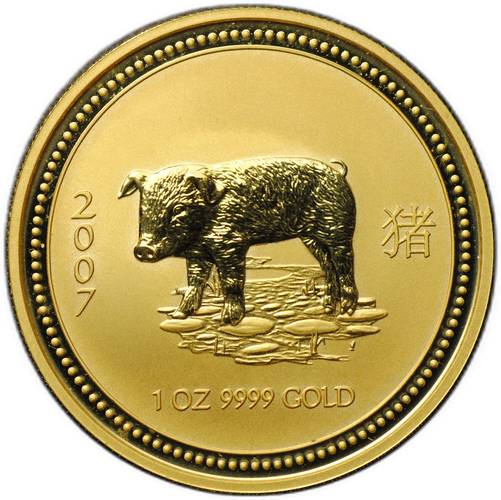 Монета 100 долларов 2007 Год свиньи Лунар Австралия