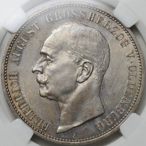 Монета 5 марок 1901 A Ольденбург Германия слаб ННР MS 63
