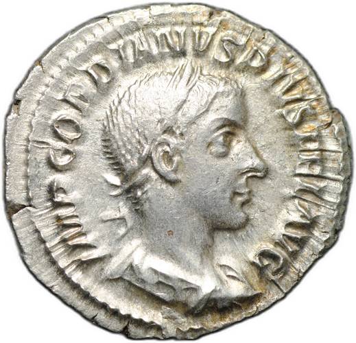 Монета Денарий 241-243 Гордиан III Геракл Римская империя
