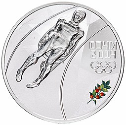 Монета 3 рубля 2014 СПМД Олимпиада в Сочи - санный спорт (выпуск 2013)