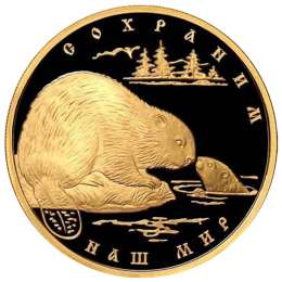 Монета 200 рублей 2008 ММД Сохраним наш мир. Речной бобр