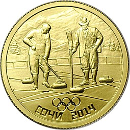 Монета 50 рублей 2014 СПМД Олимпиада в Сочи Керлинг (выпуск 2011)
