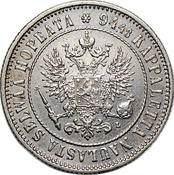Монета 1 марка 1892 L Русская Финляндия