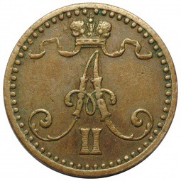 Монета 1 пенни 1869 Русская Финляндия