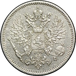 Монета 25 пенни 1908 L Русская Финляндия