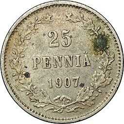Монета 25 пенни 1907 L Русская Финляндия
