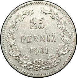 Монета 25 пенни 1901 L Русская Финляндия