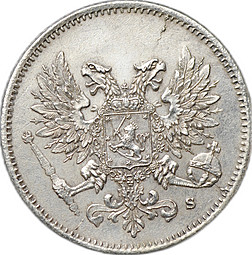 Монета 25 Пенни 1917 S Русская Финляндия (гербовый орел без корон)
