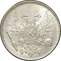 Монета 50 Пенни 1917 S Русская Финляндия орел без корон