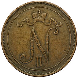 Монета 10 пенни 1909 Русская Финляндия