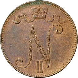 Монета 5 пенни 1901 Русская Финляндия