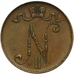 Монета 5 пенни 1914 Русская Финляндия