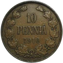 Монета 10 пенни 1910 Русская Финляндия