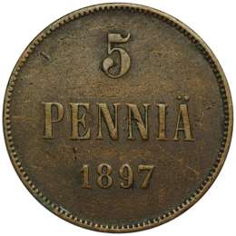 Монета 5 пенни 1897 Русская Финляндия