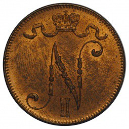 Монета 5 пенни 1916 Русская Финляндия UNC