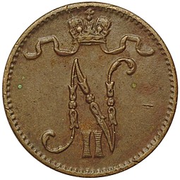 Монета 1 пенни 1913 Русская Финляндия